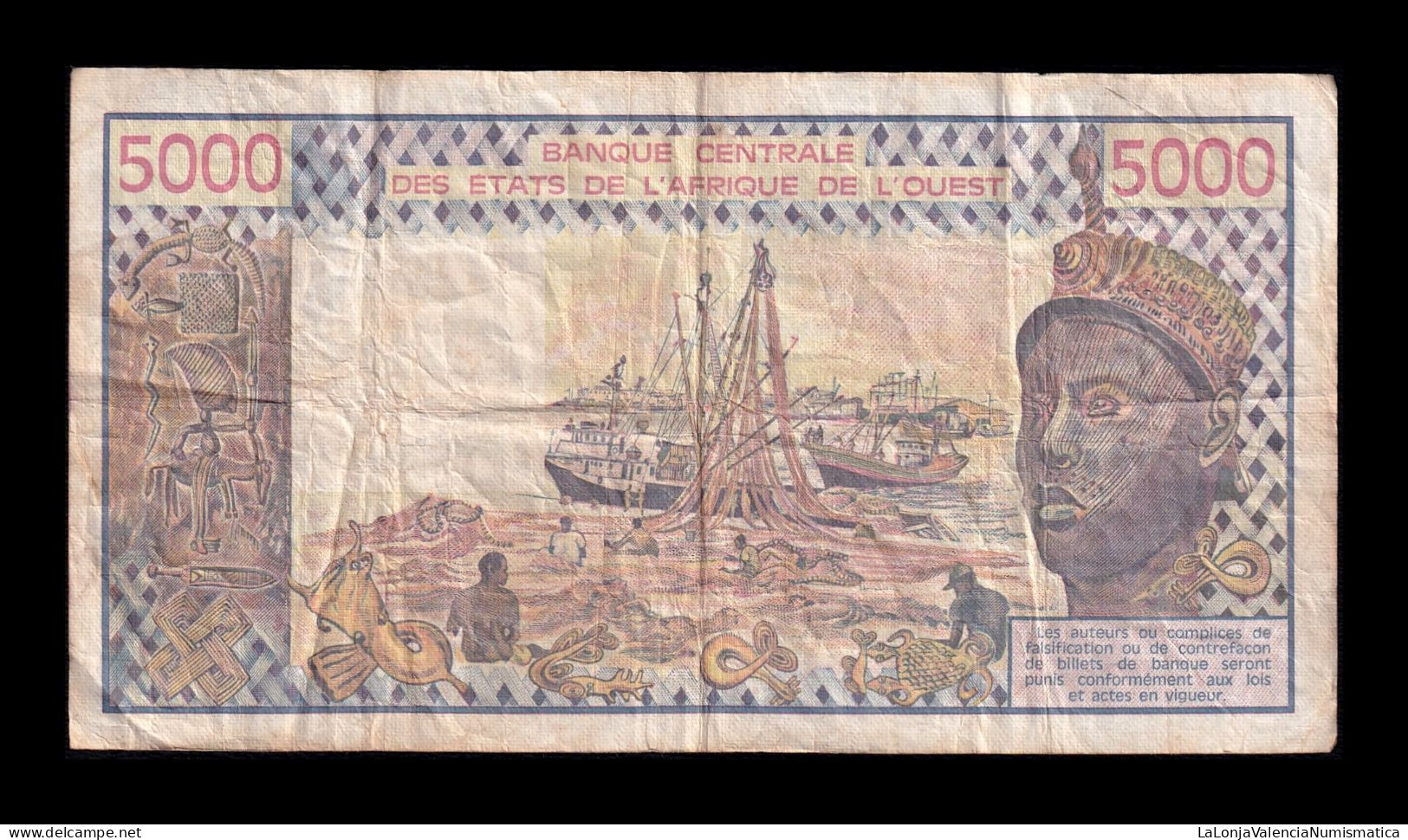 West African St. Senegal 5000 Francs 1979 Pick 708Kb Bc/Mbc F/Vf - Stati Dell'Africa Occidentale
