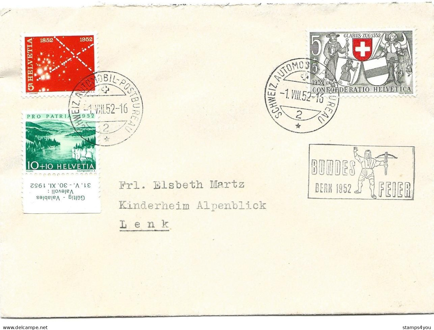 125 - 1 - Enveloppe Avec Oblit Spéciale "Bundesfeier Bern 1952" - Postmark Collection
