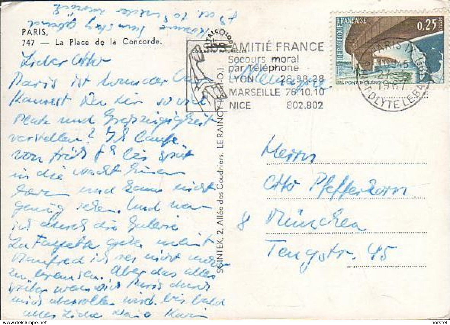 France - Paris - La Place De La Concorde - Cars -  Citröen 2CV - Nice Stamp 1967 - Squares