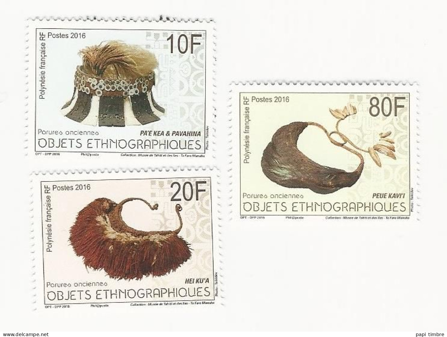 Polynésie-2016-Objets Ethnographiques - N° 1110 à 1112 ** - Unused Stamps