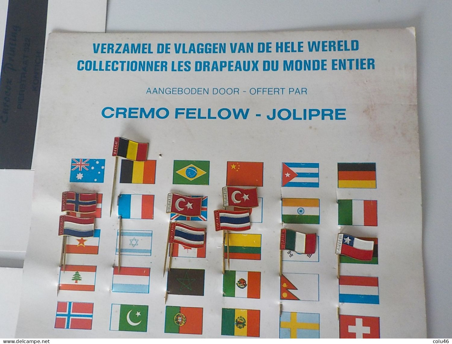 Collection de pinettes épinglettes Vintage drapeaux de tous pays Cremo Fellow cadeaux publicitaires alimentaires