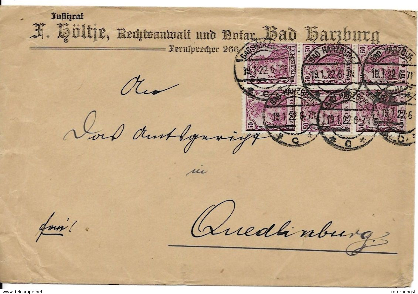 Germany Inflation Letter Bad Harzburg 19.1.1922 - Cartas & Documentos