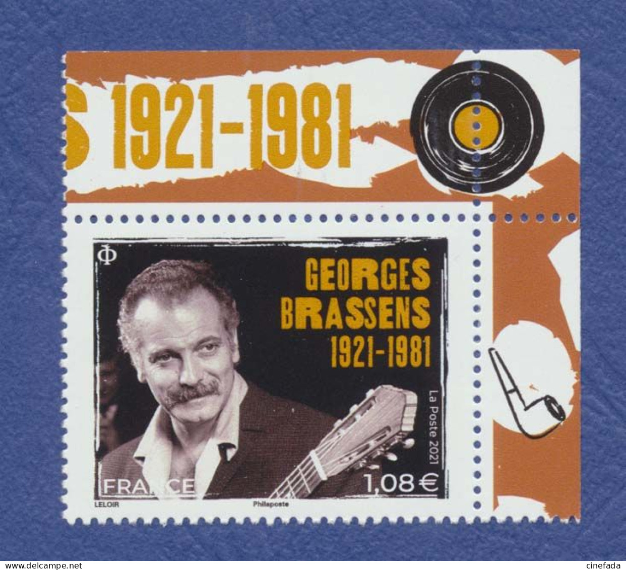 FRANCE Georges Brassens Neuf**. Guitare, Disque Vinyle, Pipe. Cinéma, Film, Movie, Chanteur. - Singers