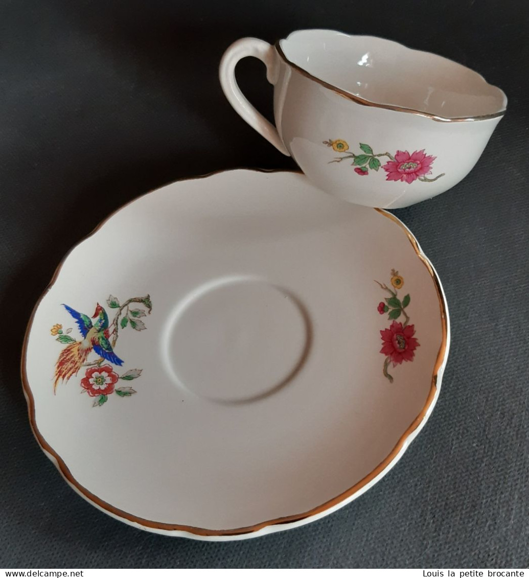 Lot 1 - 1 Tasse En Faïence De DIGOIN SARREGUEMINES, Oiseau De Paradis. Bon état. Fleurs Identiques Sur Tasse Et Soucoupe - Tasses