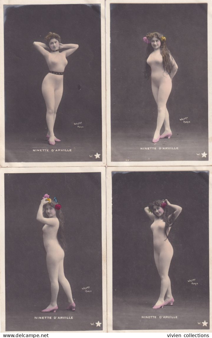 Thème Fantaisie Spectacle Femme Artiste Cabaret 10 Cartes Ninette D'Arville Photographe Walery Paris 1900 Faux Nue - Artistes