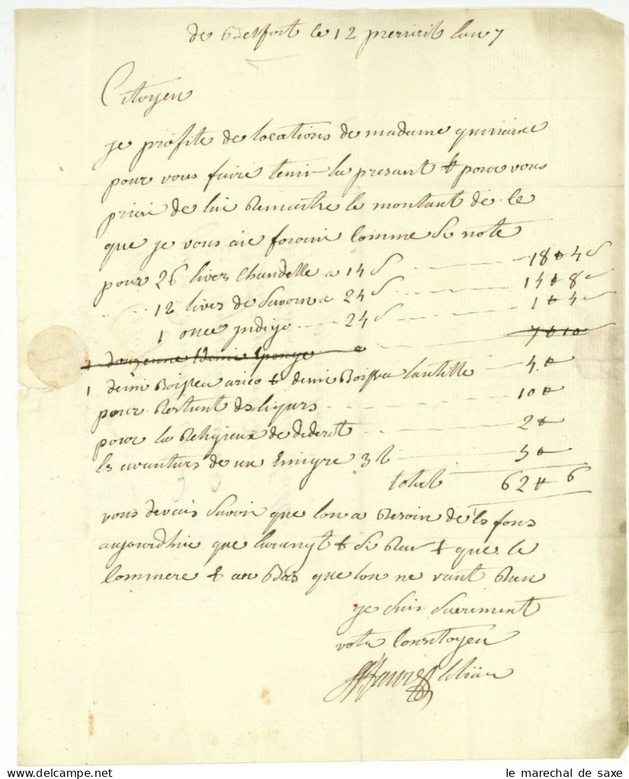 1799 Belfort Pour Porrentrui Mont-Terrible - 1701-1800: Precursores XVIII