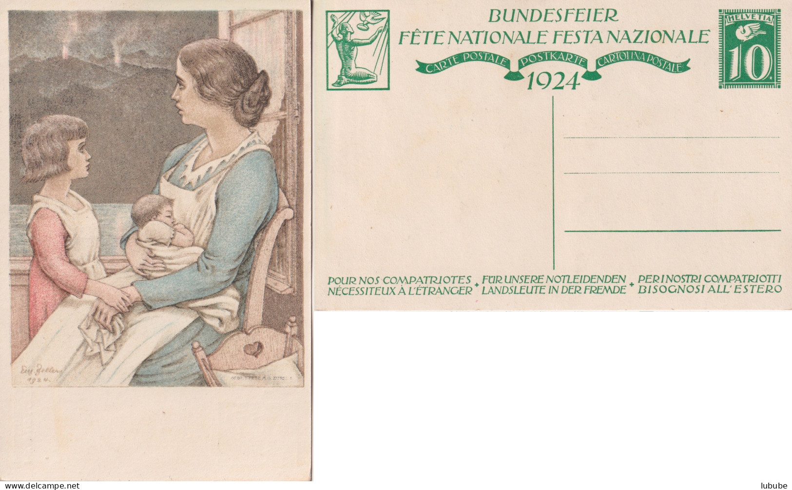 Bundesfeier Karte 40  "Mutter Mit Kind"        1924 - Stamped Stationery