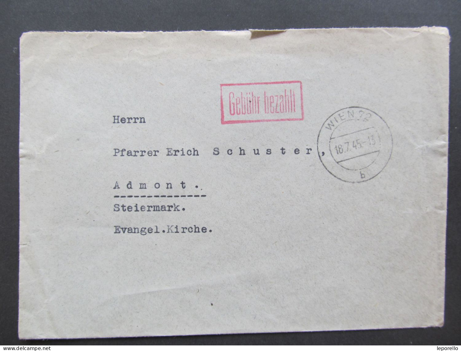 BRIEF Wien - Admont Gebühr Bezahlt // D*59483 - Lettres & Documents