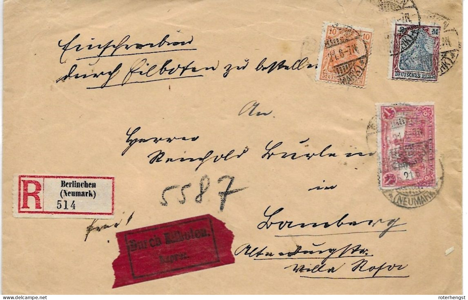 Germany Inflation R-letter Berlinchen 30.5.1921 - Covers & Documents