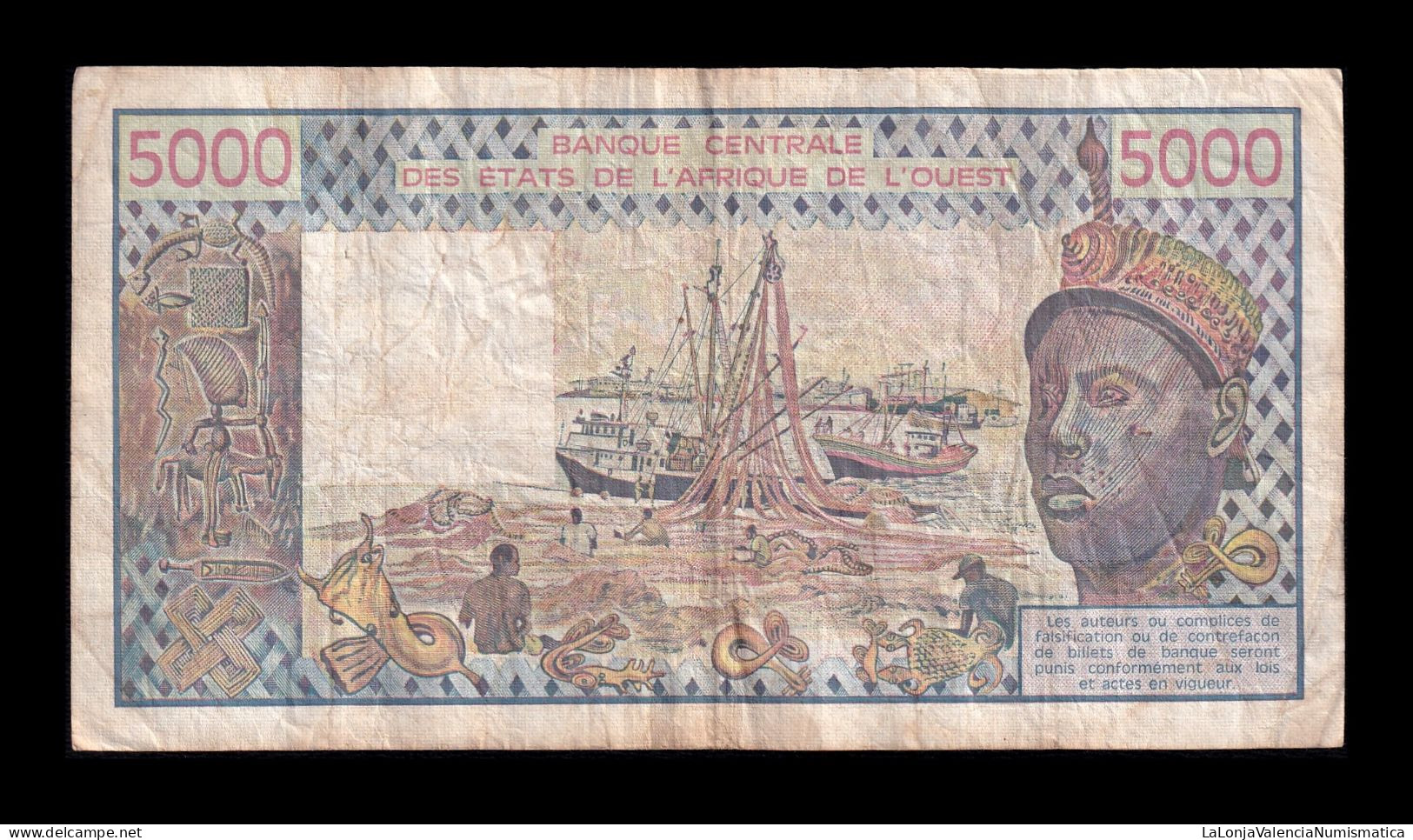 West African St. Senegal 5000 Francs 1989 Pick 708Kd Bc/Mbc F/Vf - Westafrikanischer Staaten