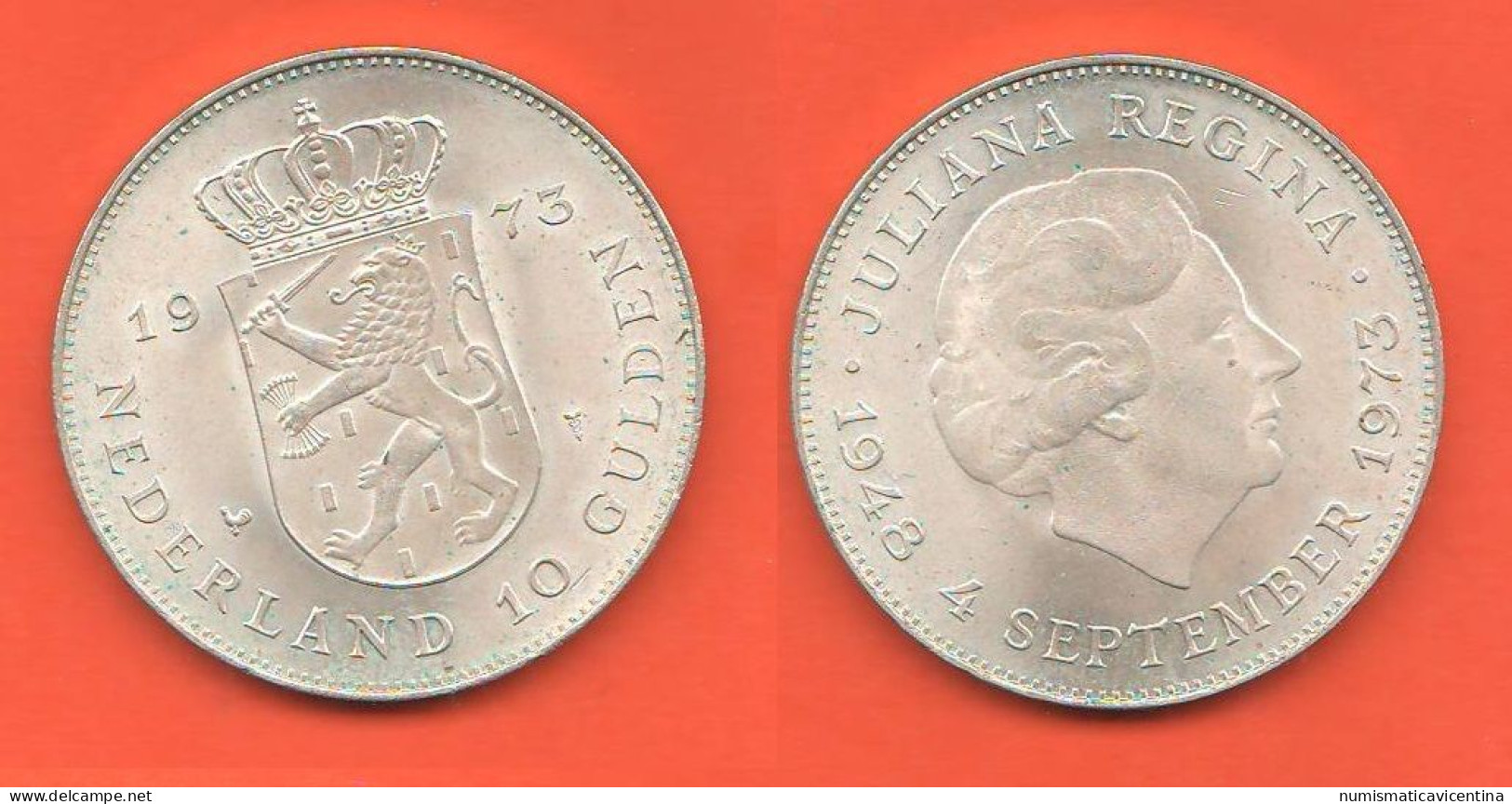 Paix-Bax 10 Gulden 1973 Netherland Olanda Paesi Bassi Silver Coin Juliana Regina - 1948-1980 : Juliana