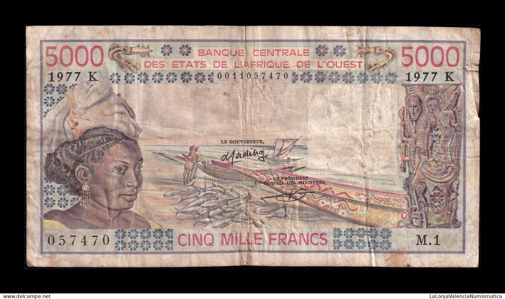 West African St. Senegal 5000 Francs 1977 Pick 708Kd Bc/Mbc F/Vf - Stati Dell'Africa Occidentale