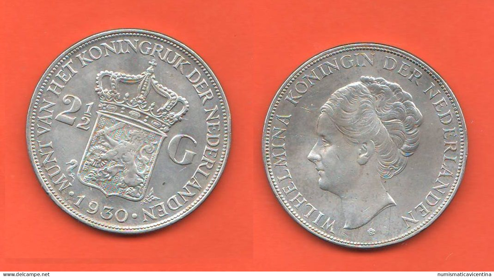 Paix-Bax 2,5 Gulden 1930 Netherland Olanda Paesi Bassi Silver Coin Wilhelmina Koningin - 2 1/2 Gulden