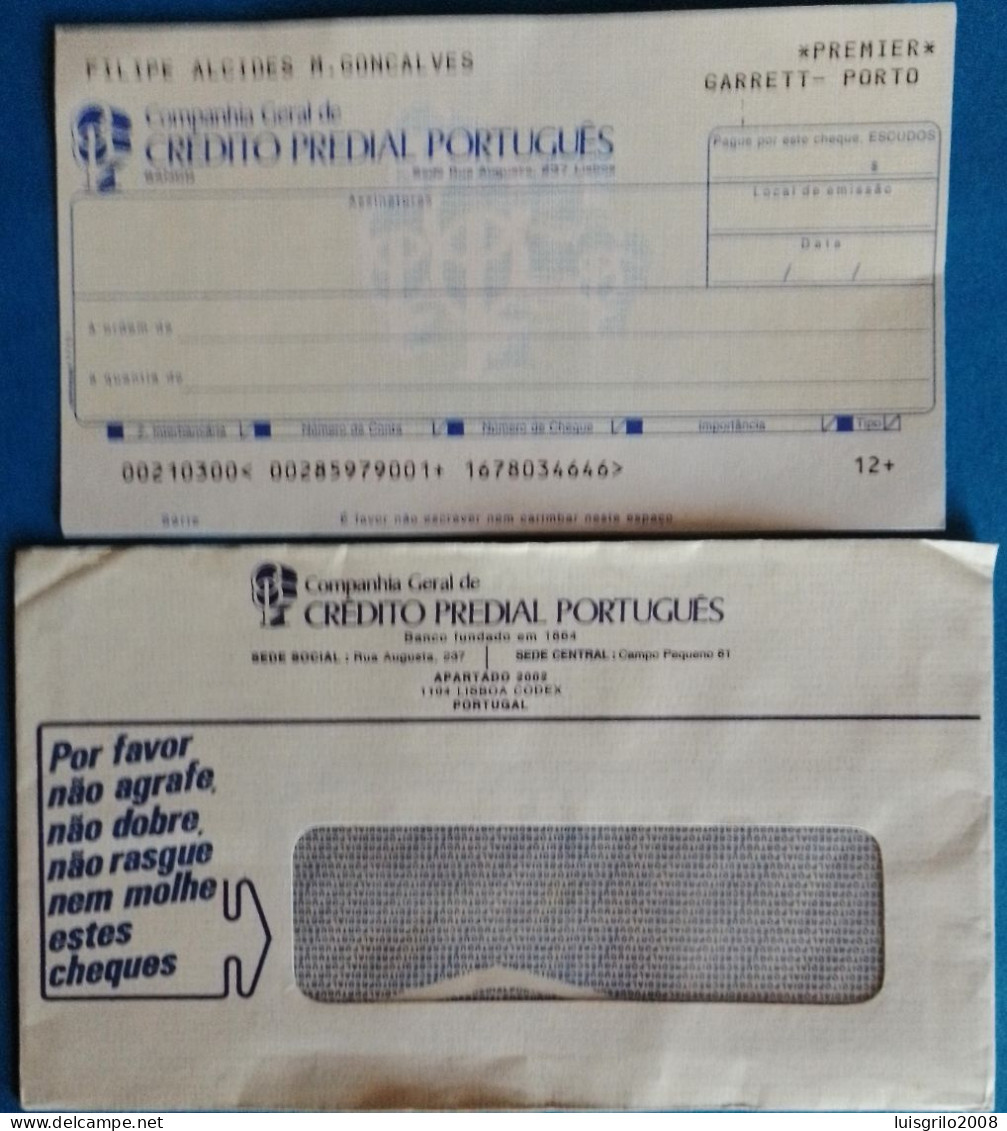 Portugal, Cheque+Envelope - Crédito Predial Português. Garrett, Porto - Chèques & Chèques De Voyage