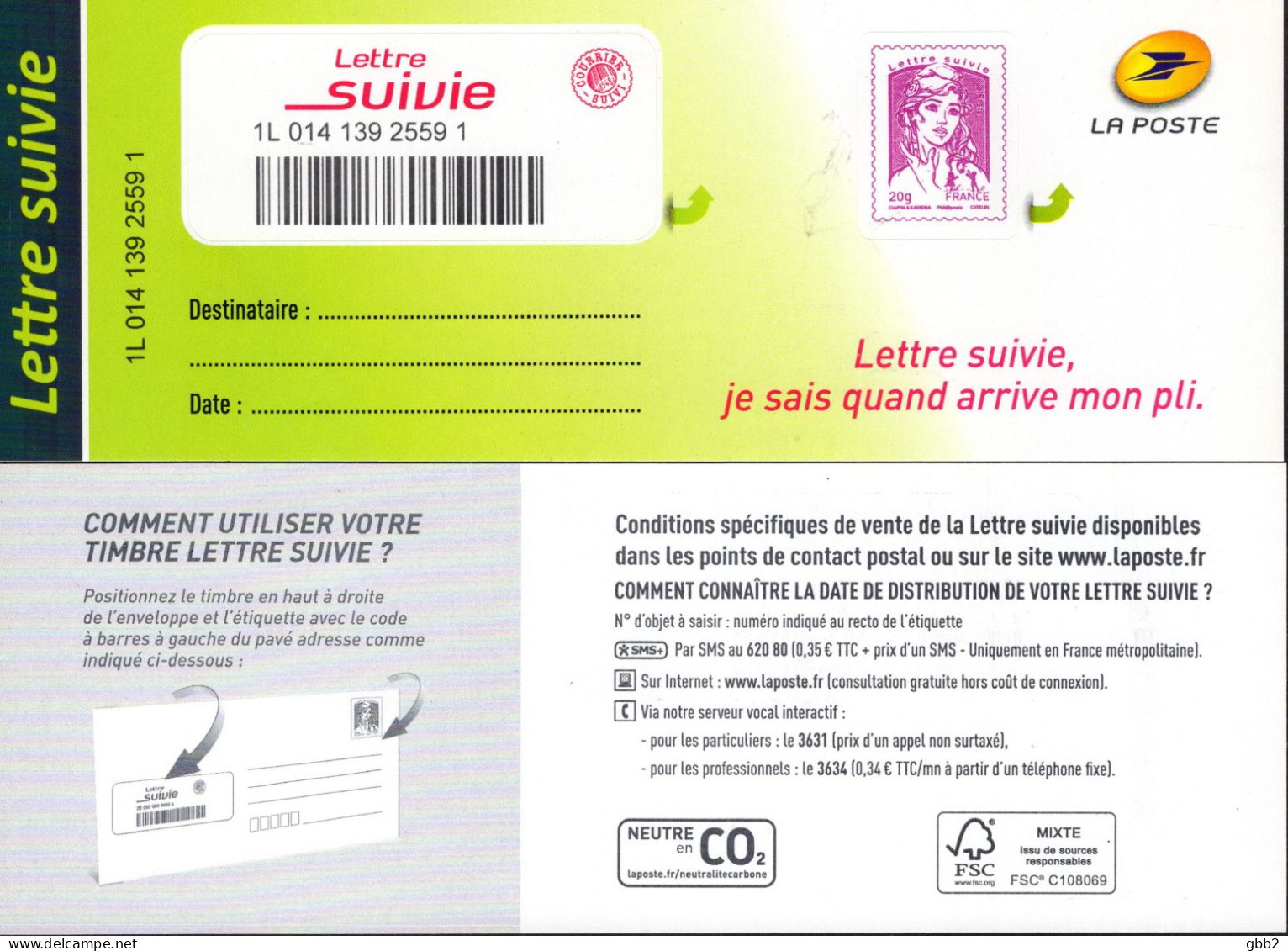 FRANCE - LA LETTRE SUIVIE (LS 1) 1er Tirage De 2015. Fond De L'adresse En Vert. Bas Prix, à Saisir. - Unused Stamps