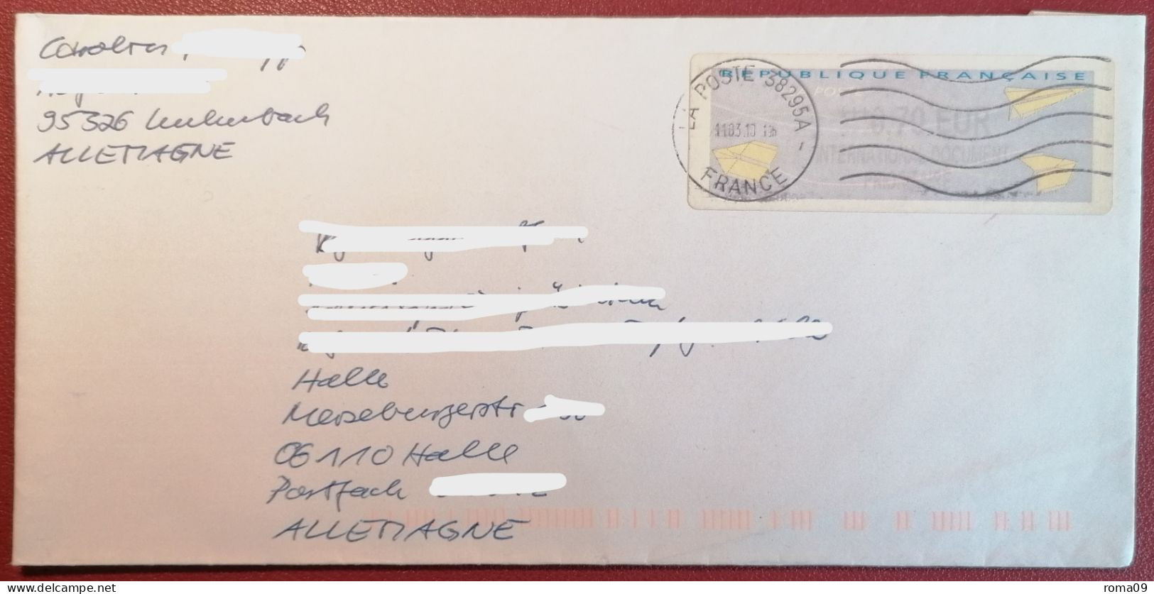 Frankreich, MiNr. ATM 55, Auf Brief Nach Deutschland; E-63 - Cartas & Documentos