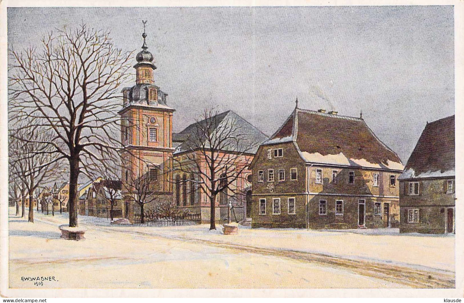 Rüsselsheim A.Main - Marktplatz M.Kirche U.altem Rathaus Künstlerkarte F.W.Wagner - Rüsselsheim