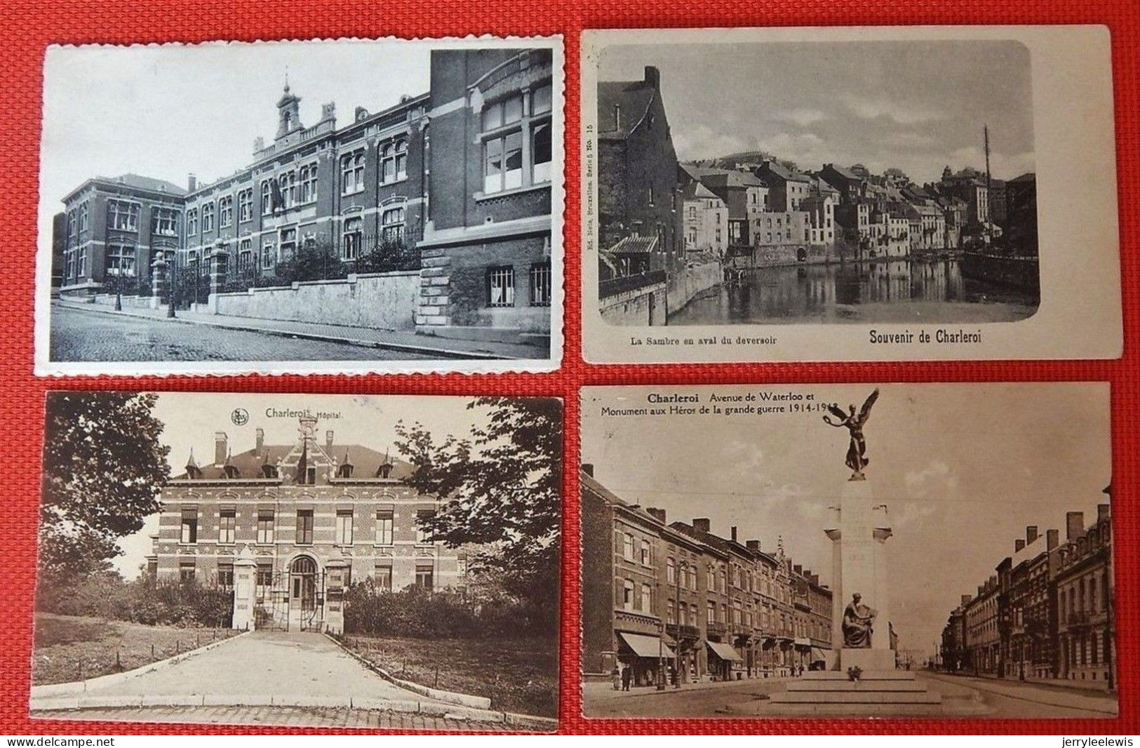 CHARLEROI  - Lot De 4 Cartes : Hôpital, Ecole Moyenne Filles, La Sambre, Avenue De Waterloo Et Monument Aux Héros - Charleroi