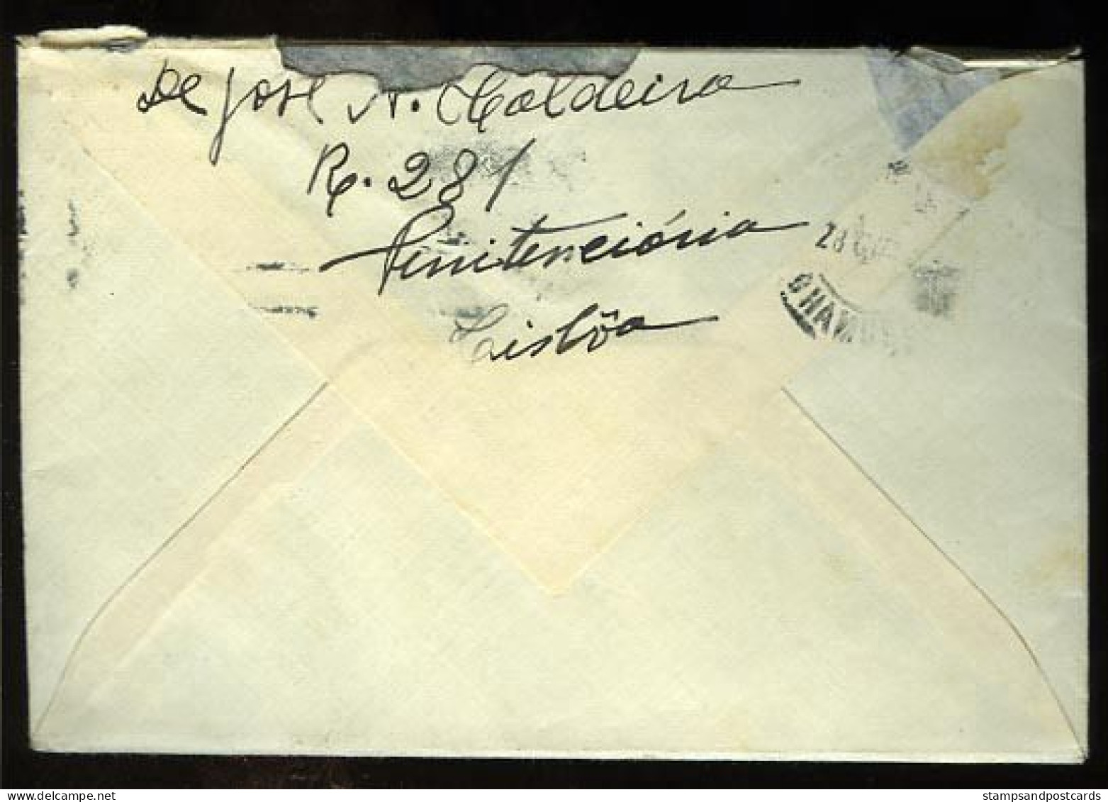 Portugal Lettre Censure Postale Prison De Lisbonne 1944 Rare Postal Stationary Inmate Jail Mail Censorship Mark - Covers & Documents