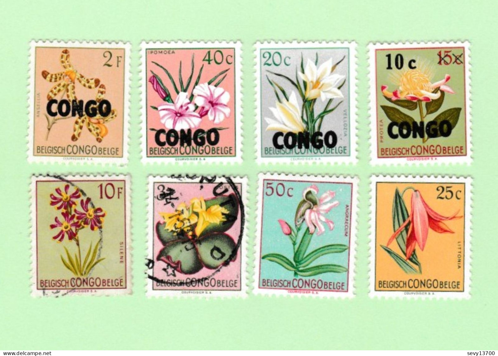 Congo Belge 13 Timbres Neufs Dont 2 Oblitérés Les Fleurs Rhinocéros Orynx Okapi (7 Timbres Surimpression Congo) - Unused Stamps