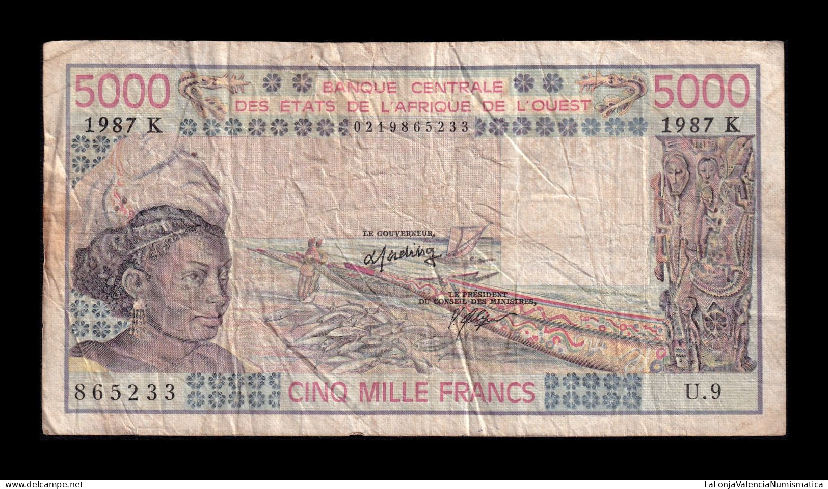 West African St. Senegal 5000 Francs 1987 Pick 708Kl Bc/Mbc F/Vf - Estados De Africa Occidental