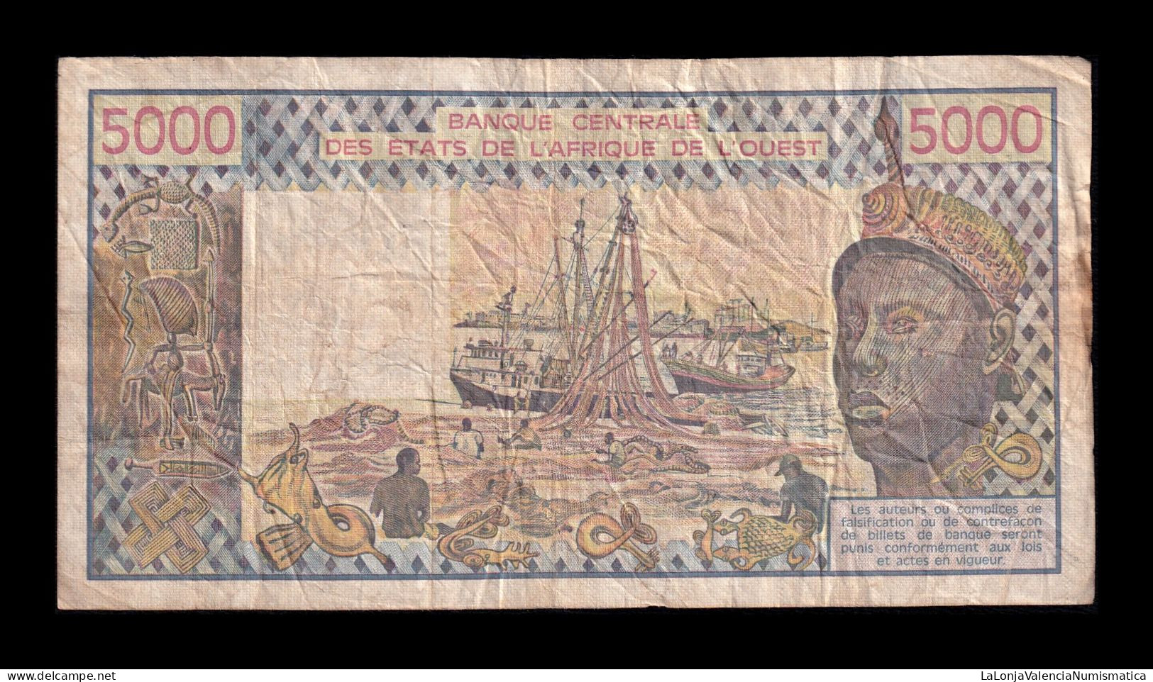 West African St. Senegal 5000 Francs 1987 Pick 708Kl Bc/Mbc F/Vf - Westafrikanischer Staaten