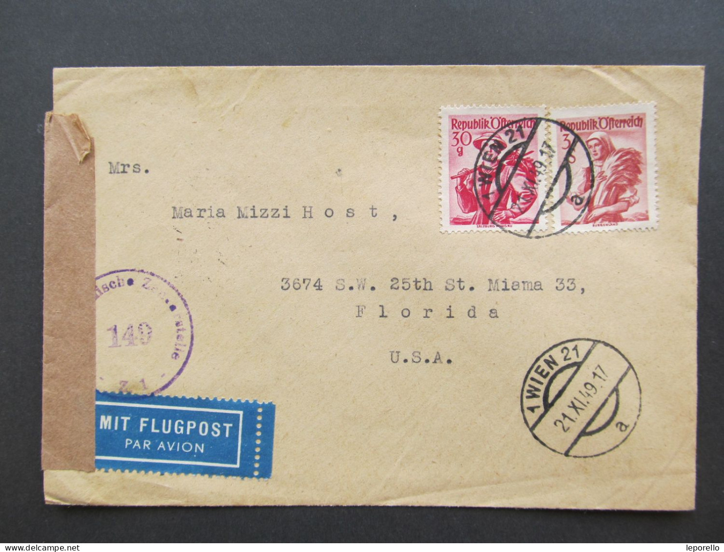 BRIEF Wien - Florida 1949 Flugpost // D*59493 - Lettres & Documents