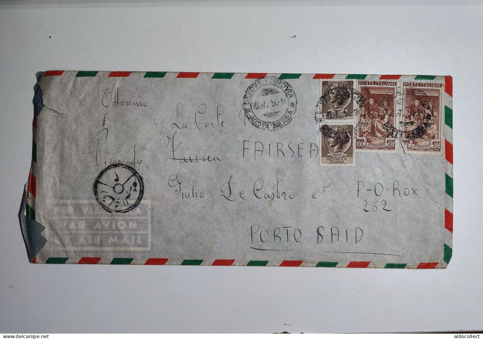 Lettera Via Aerea Da Genova Per Porto Said Egitto Del 1954 - Poste Aérienne