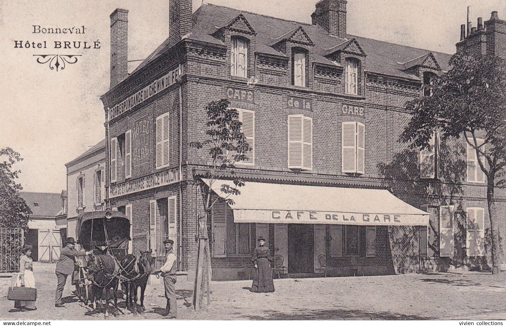 Bonneval (28 Eure Et Loir) Hôtel Brulé Hôtel Café De La Gare + Carte De L'écuyer ? Souvenir De Bonne Relation De Voyage - Bonneval