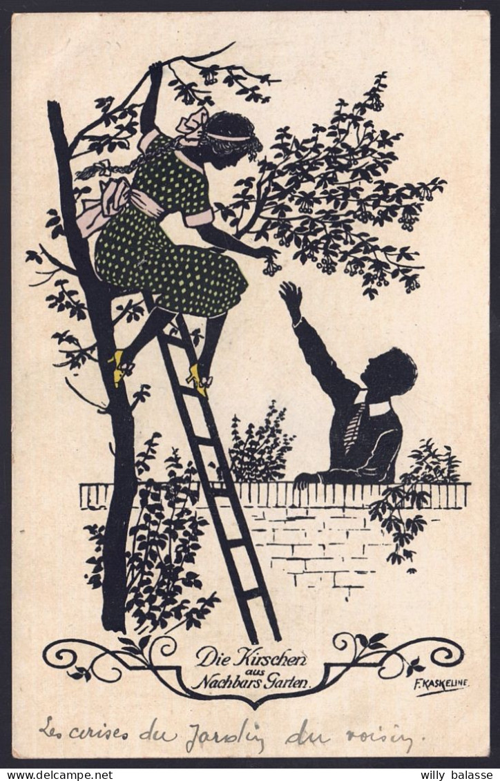 +++ CPA - Fantaisie - Illustrateur Signé F. KASKELINE - Couple - Silhouettes - " Die Kirschen Aus Nachbars Garten " // - Kaskeline