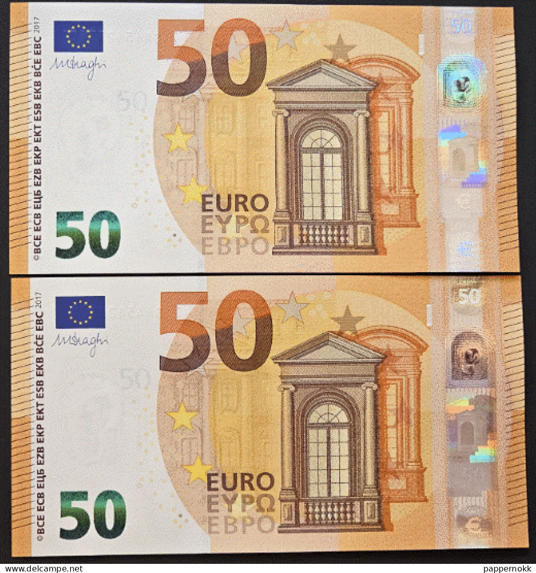 50 Euro 2° Serie Italia J032 D5 - SA4542576035/044 Due Banconote FDS/UNC Draghi - 50 Euro