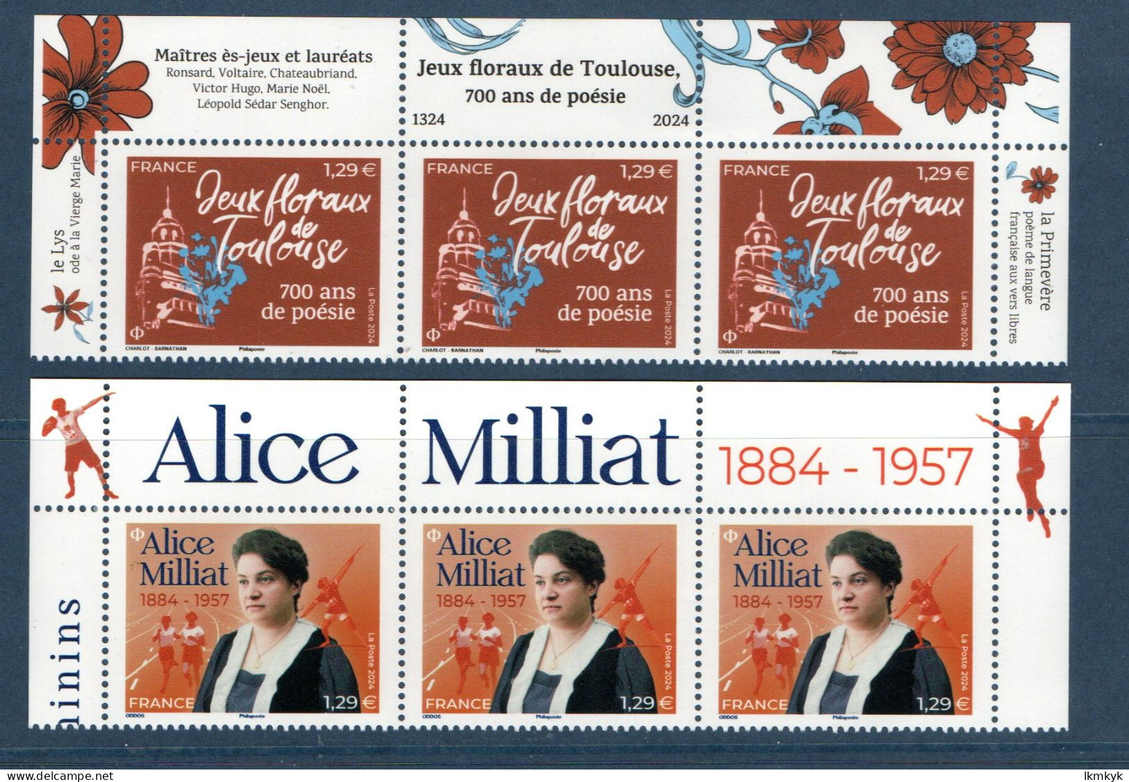 France 2024.   Haut De Feuille Jeux Floraux De Toulouse & Alice Milliat. . Cachet. Rond Gomme D'origine - Unused Stamps