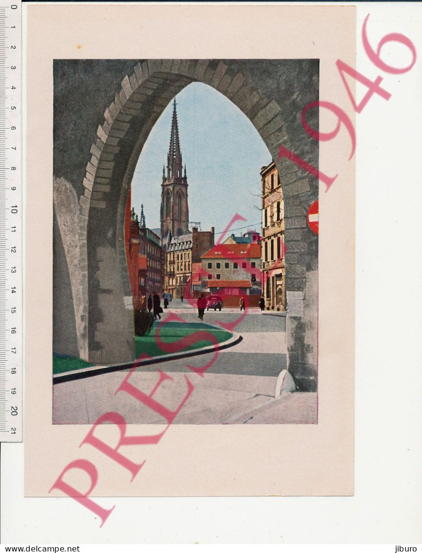 Format 24 X 16 Cm Vintage Gravure Colorisée De 1946 Eglise Protestante Saint-Etienne à Mulhouse 68 - Unclassified