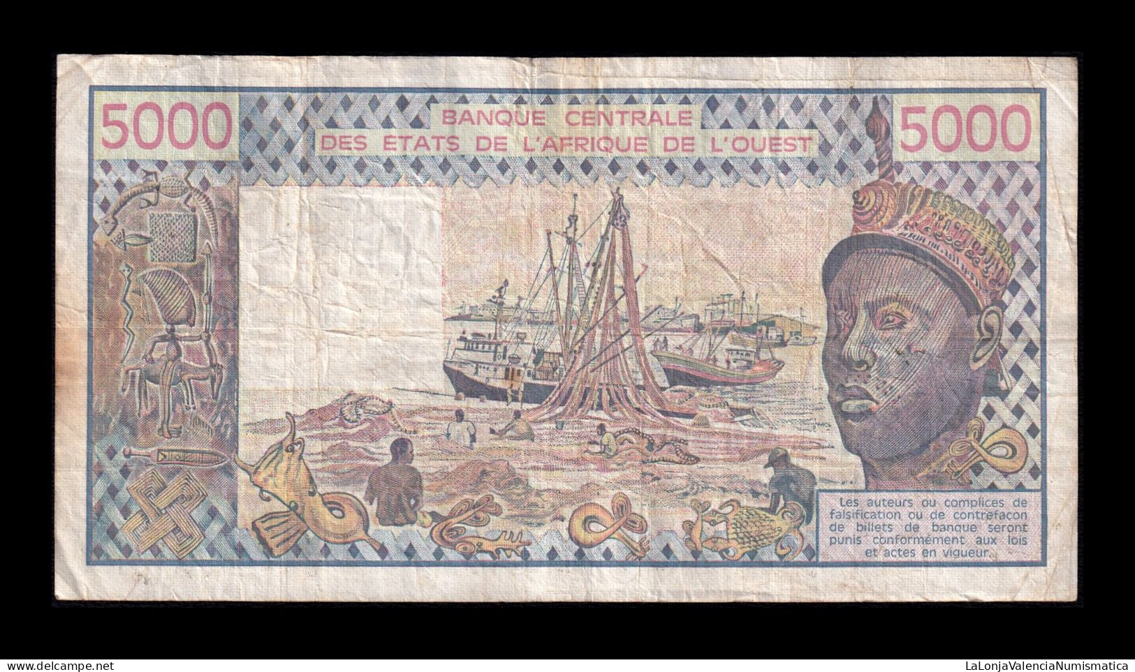 West African St. Senegal 5000 Francs 1990 Pick 708Km Bc/Mbc F/Vf - West African States