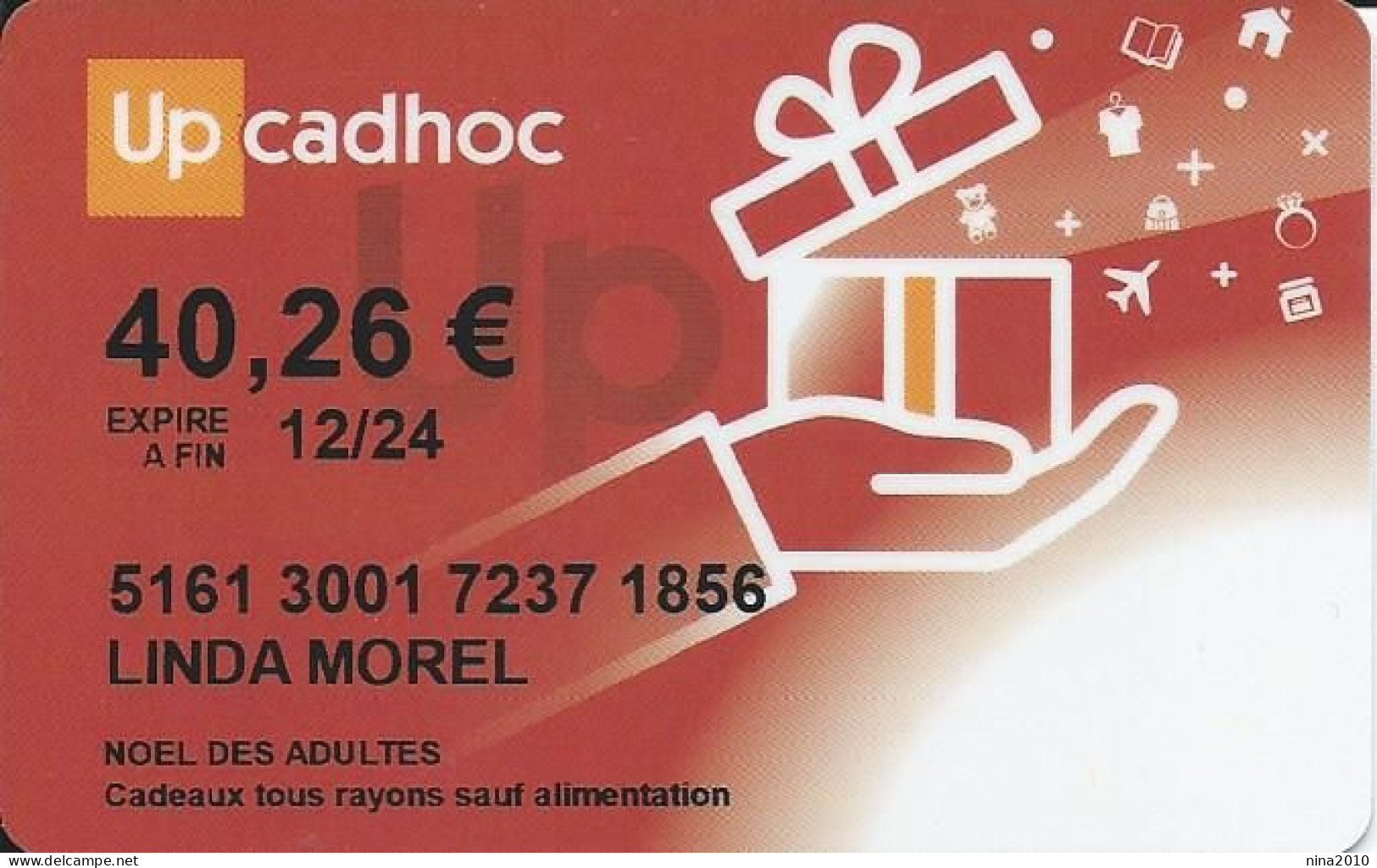 Carte Cadeau - Up Cadhoc 40.26 €  - Voir Description -  GIFT CARD /GESCHENKKARTE - Tarjetas De Regalo
