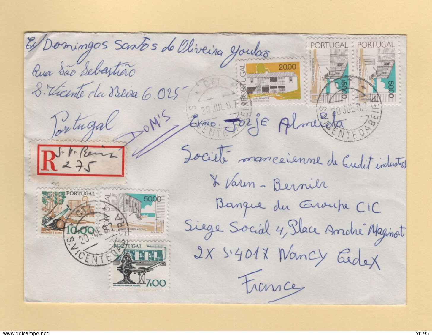 Portugal - 1987 - Recommande Destination France - Cartas & Documentos