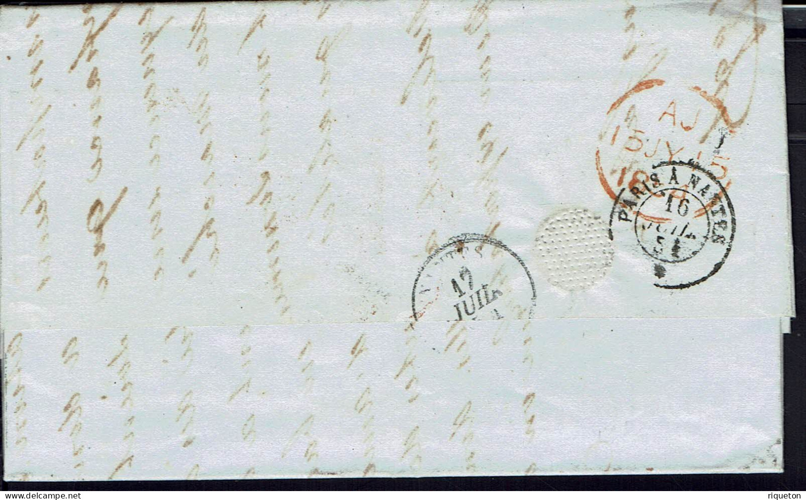 Grande-Bretagne. Lettre De Liverpool Du 14 Juillet 1854 Pour Nantes (Fr) Taxe Manuscrite 16 C. Vente Export De Coton. TB - Poststempel