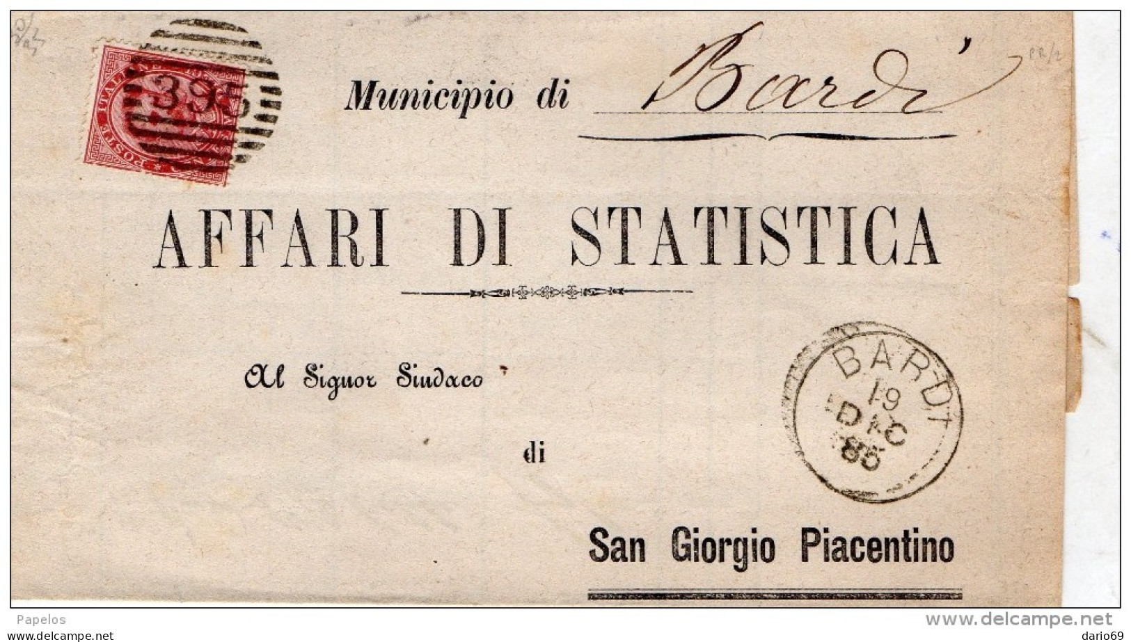 1885  LETTERA CON ANNULLO BARDI PARMA - Marcophilia