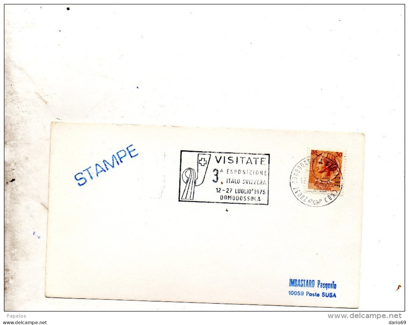 1975 CARTOLINA CON ANNULLO DOMODOSSOLA 3 ESPOSIZIONE ITALO SVIZZERA - 1971-80: Poststempel