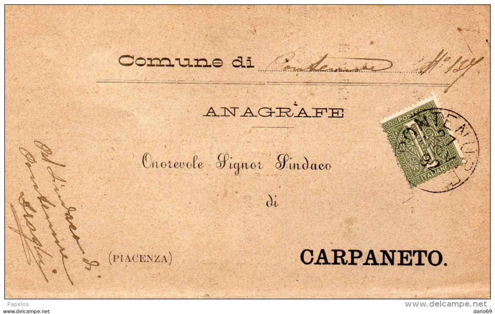 1892  LETTERA CON ANNULLO PONTENURE PIACENZA - Marcofilía