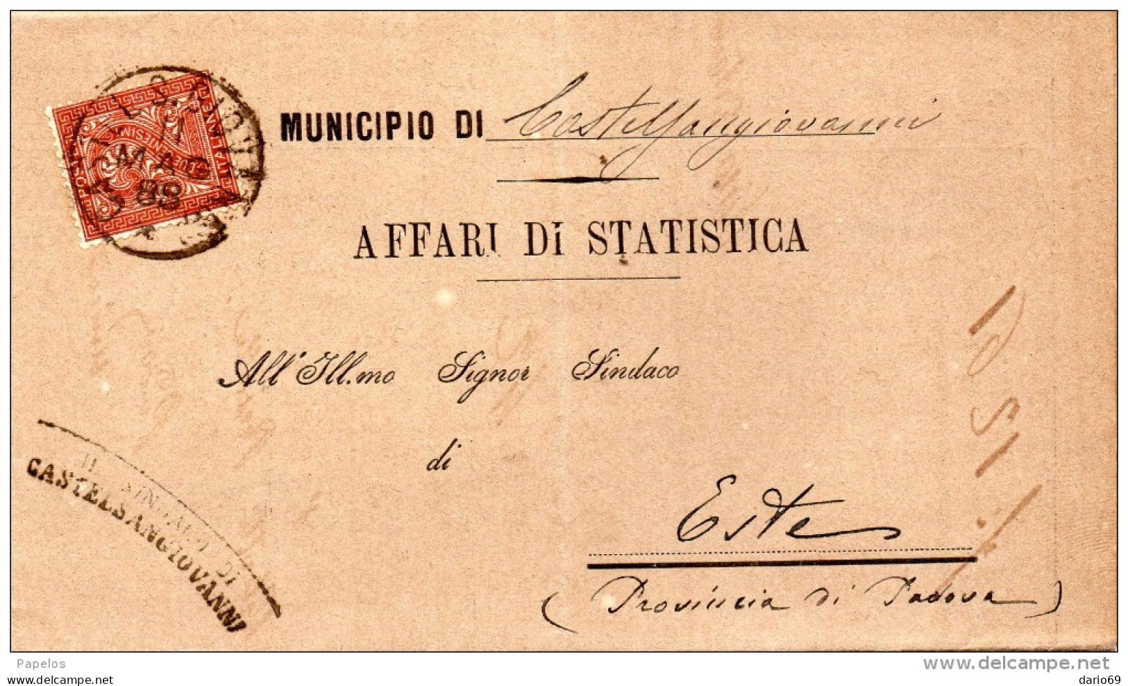 1888  LETTERA CON ANNULLO CASTEL SAN GIOVANNI PIACENZA - Marcophilie