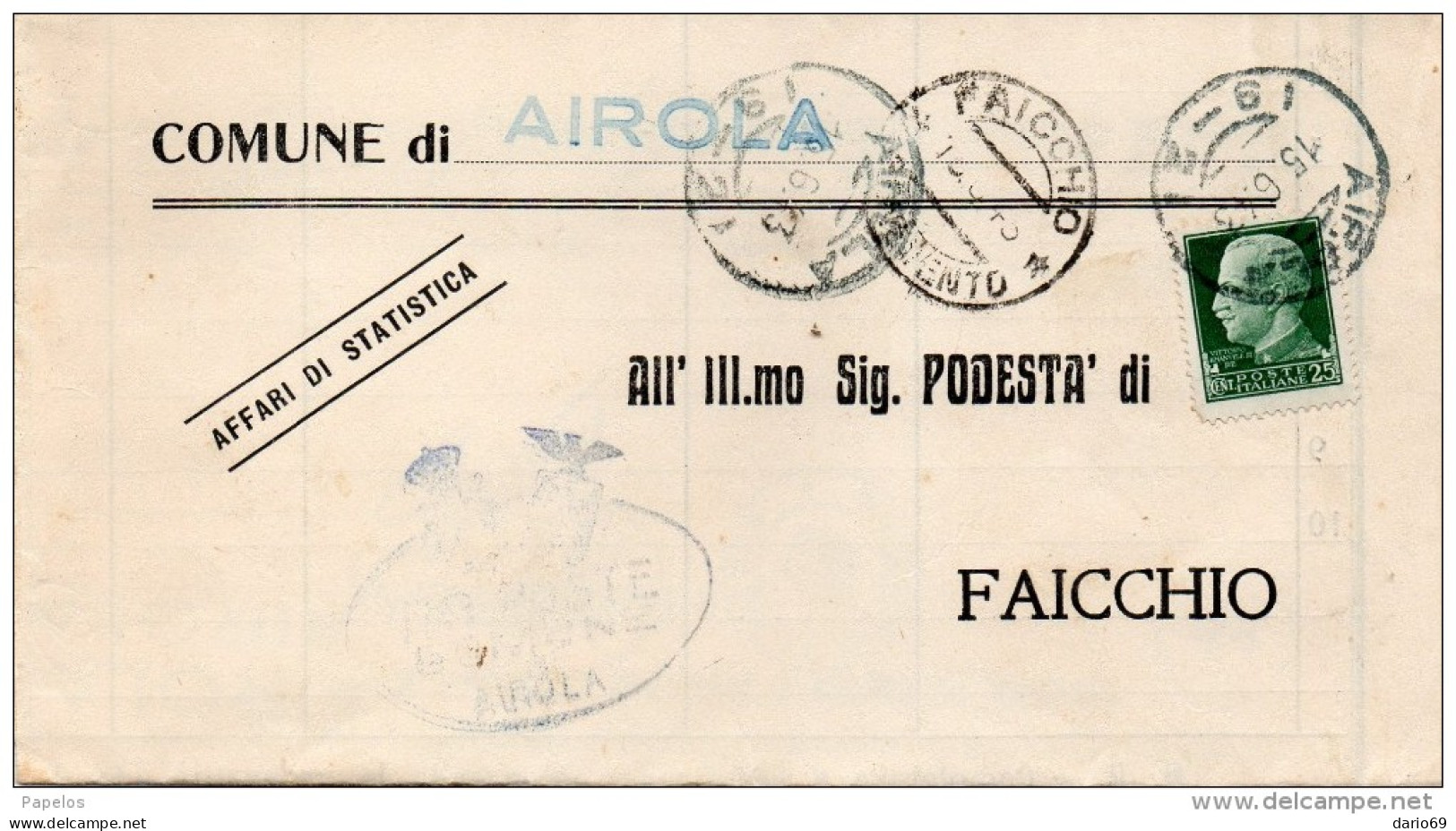 1943  LETTERA CON ANNULLO  AIROLA BENEVENTO - Storia Postale