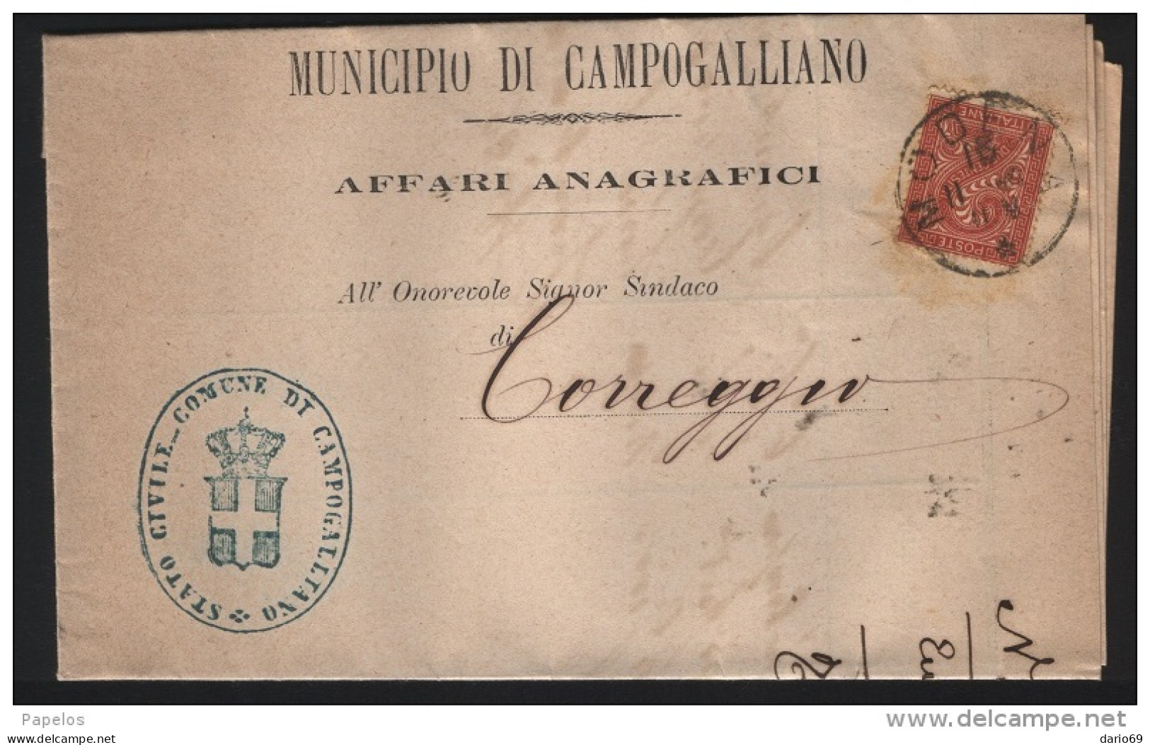 1887  LETTERA CON ANNULLO CAMPOGALLIANO MODENA - Marcophilie