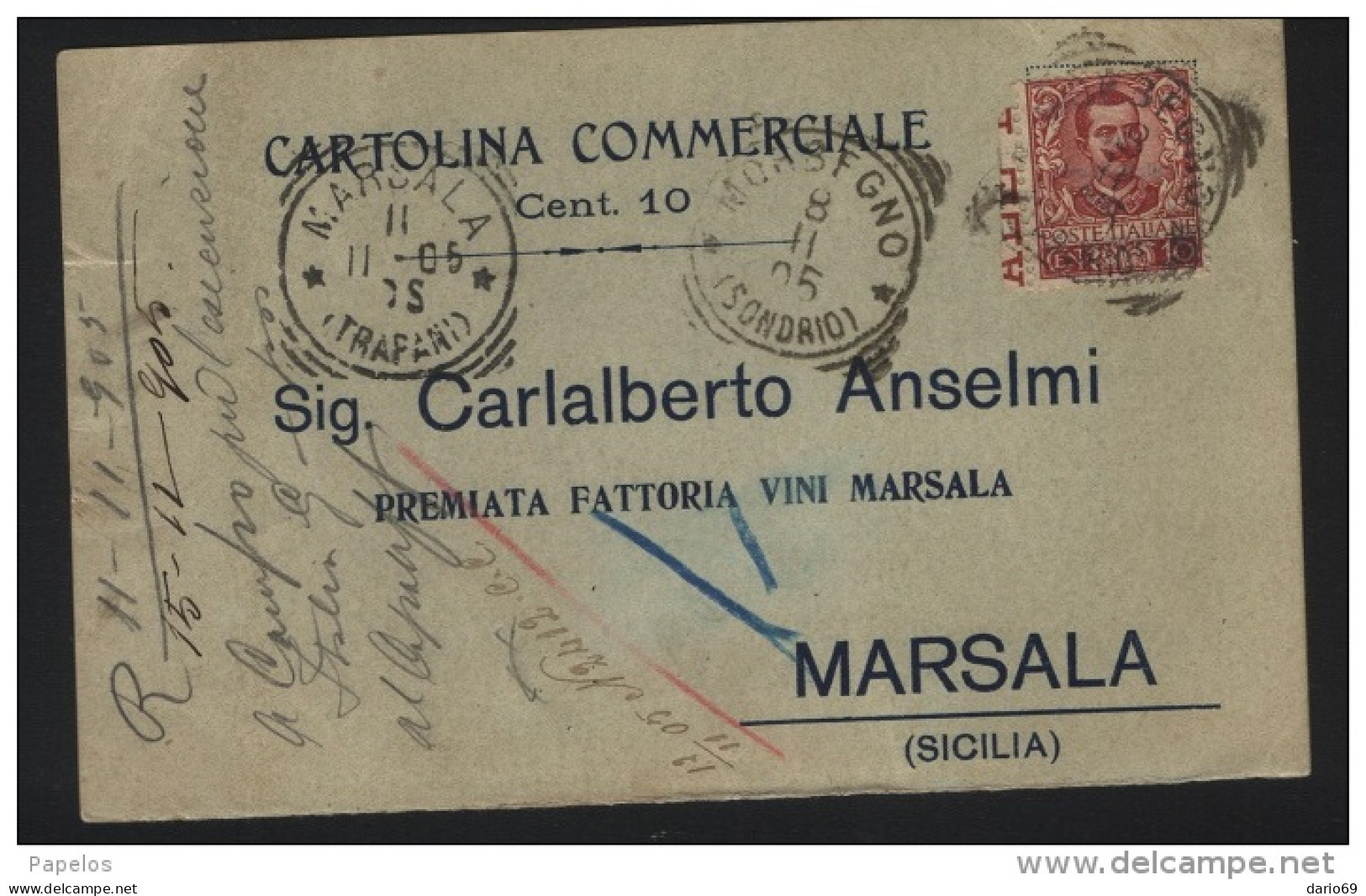 1905 CARTOLINA CON ANNULLO MORBEGNO SONDRIO - Marcophilie