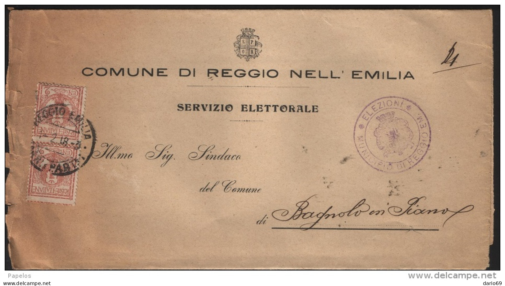 1918 LETTERA CON ANNULLO REGGIO EMILIA - Storia Postale