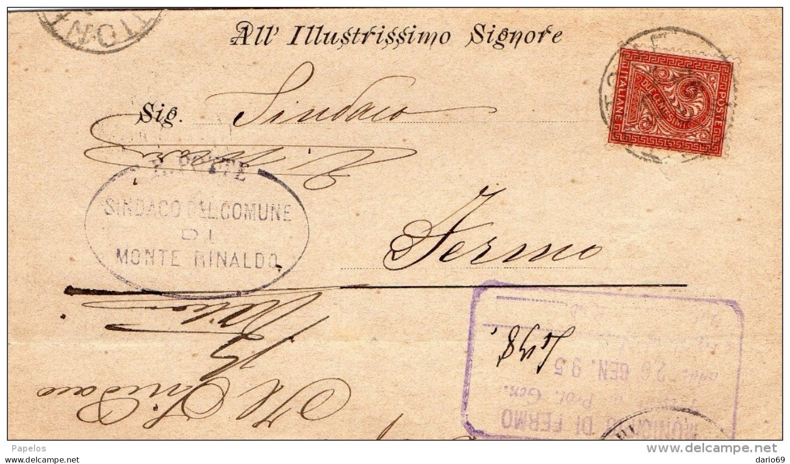 1895  LETTERA CON ANNULLO  MONTOTTONE FERMO + COMUNALE MONTE RINALDO - Marcophilie