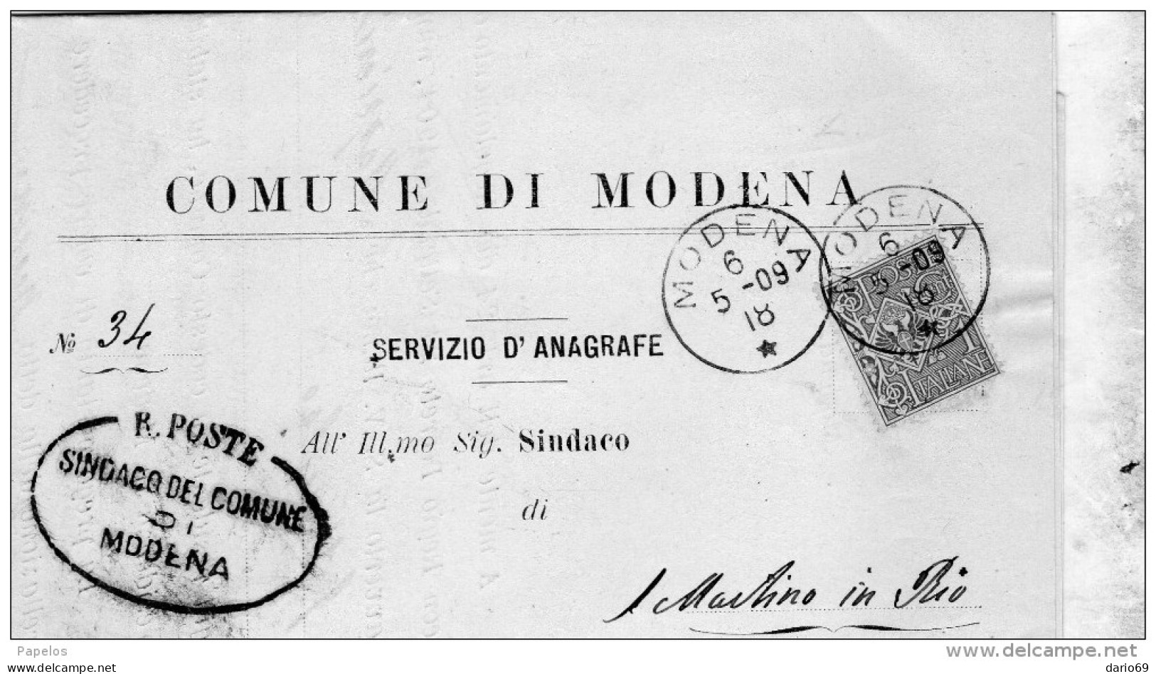 1909  LETTERA CON ANNULLO MODENA - Marcophilie