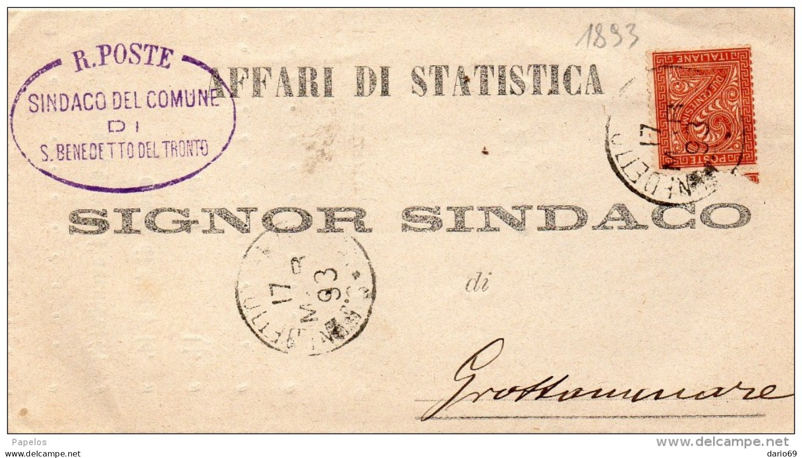 1893  LETTERA CON ANNULLO  SAN BENEDETTO DEL TRONTO ASCOLI - Poststempel