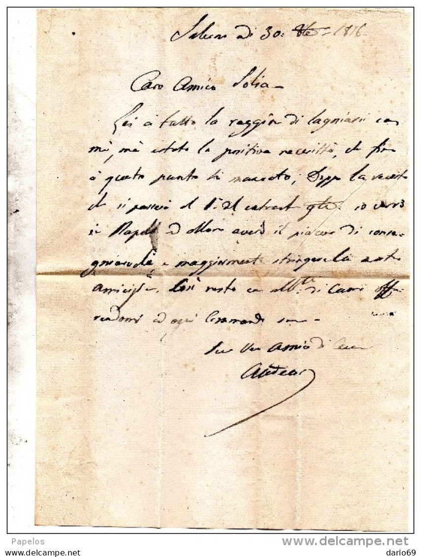 1816 LETTERA CON ANNULLO SALERNO - ...-1850 Préphilatélie