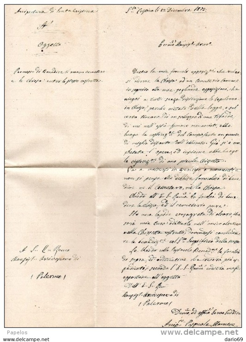 1872 LETTERA CON ANNULLO PIANA PALERMO - Marcofilie